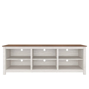 Farmhouse TV Stand in Grey Oak with Brown Wood Finish Top for TVs up to 70-inch