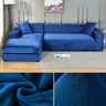 Stretchable Thick Velvet Sofa Cover for L Shaped Corner Sofa in Living Room Fits 1/2/3/4 Seater Couches
