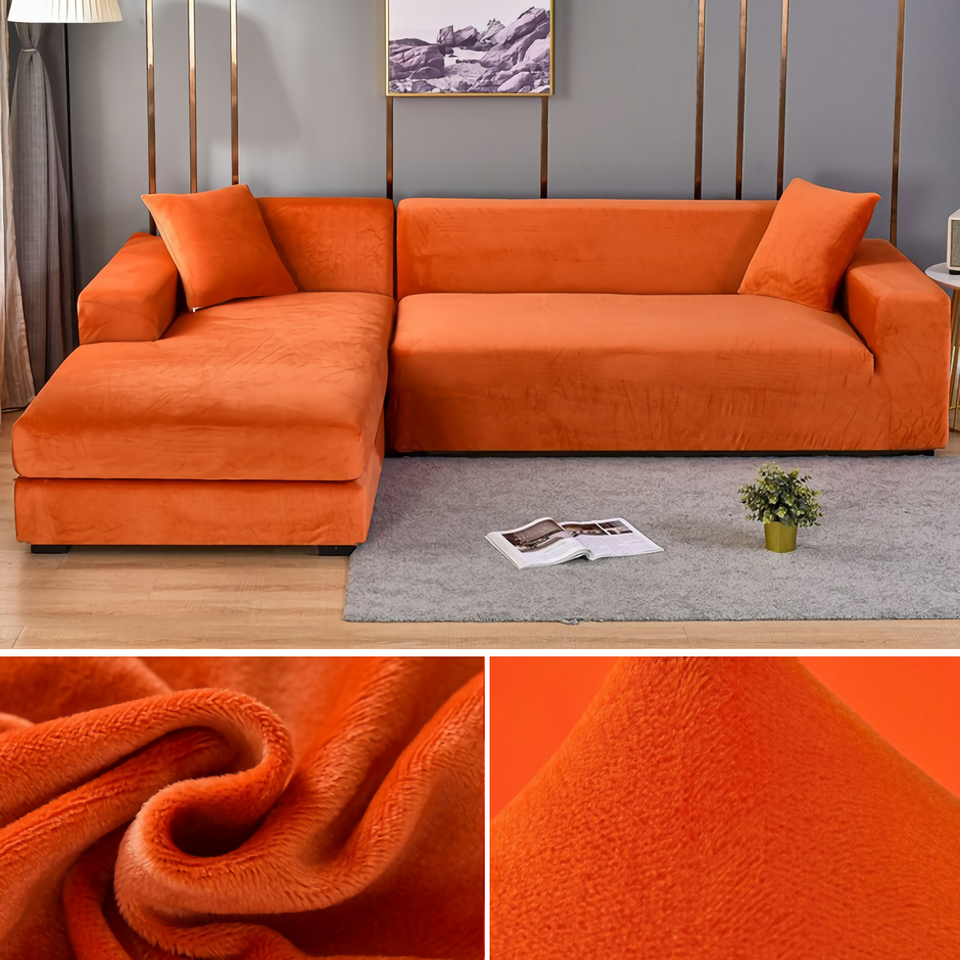 Stretchable Thick Velvet Sofa Cover for L Shaped Corner Sofa in Living Room Fits 1/2/3/4 Seater Couches