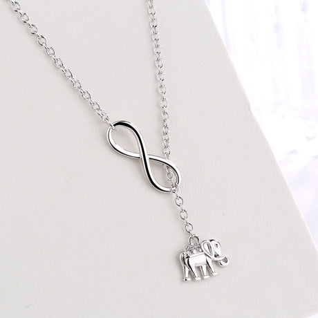 Sterling Silver Infinity Elephant Lariat Pendant Necklace