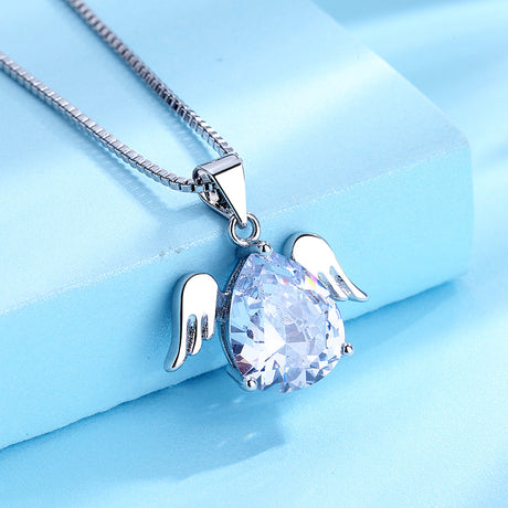 Sterling Silver Angel Wings Pendant Necklace With Swarovski Crystals