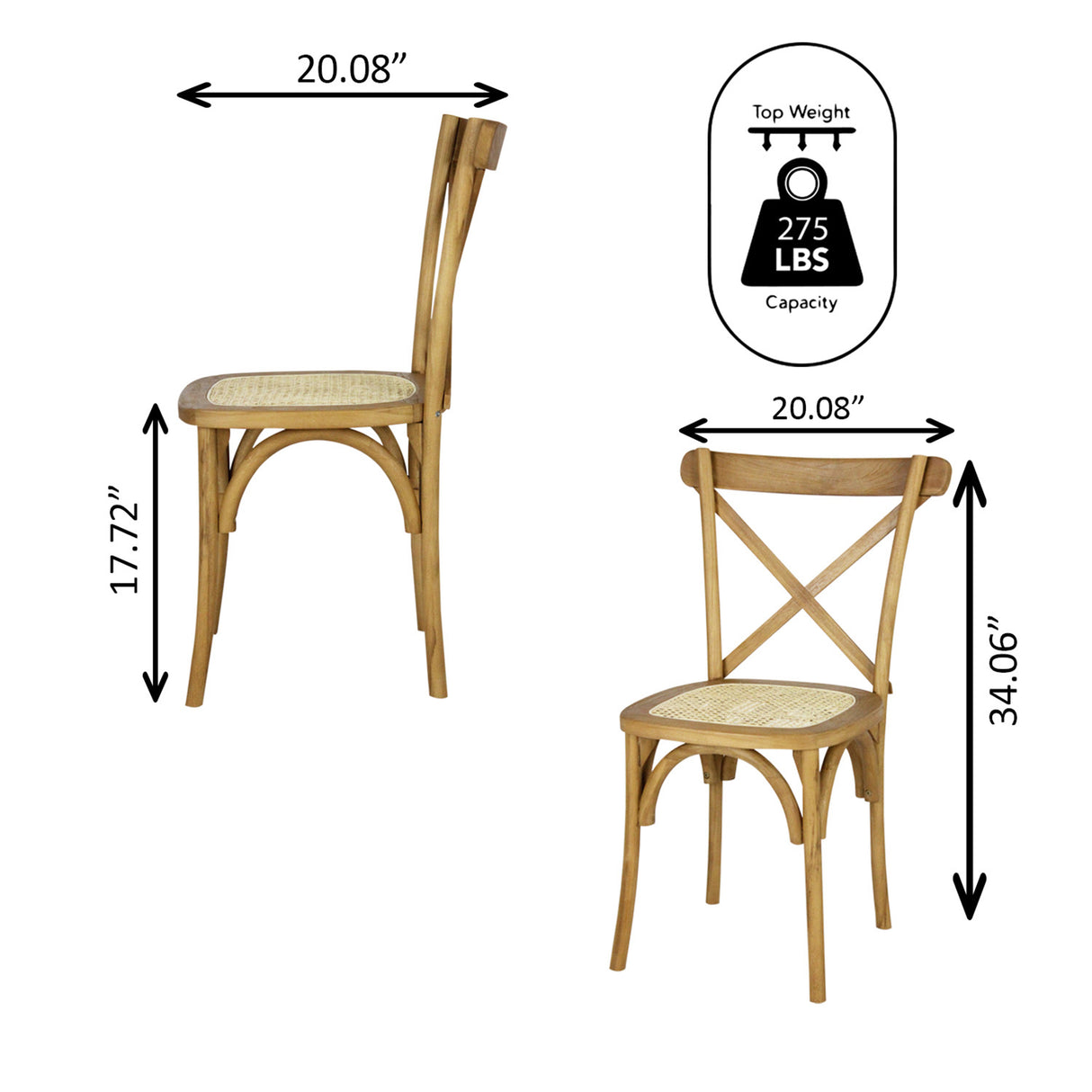 Cassis Classic Traditional X-Back Wood Rattan Dining Chair