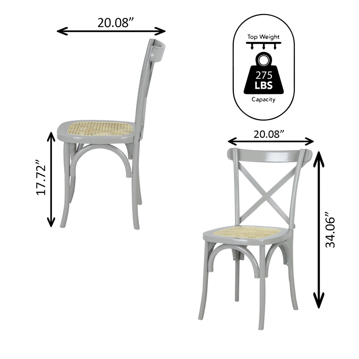 Cassis Classic Traditional X-Back Wood Rattan Dining Chair
