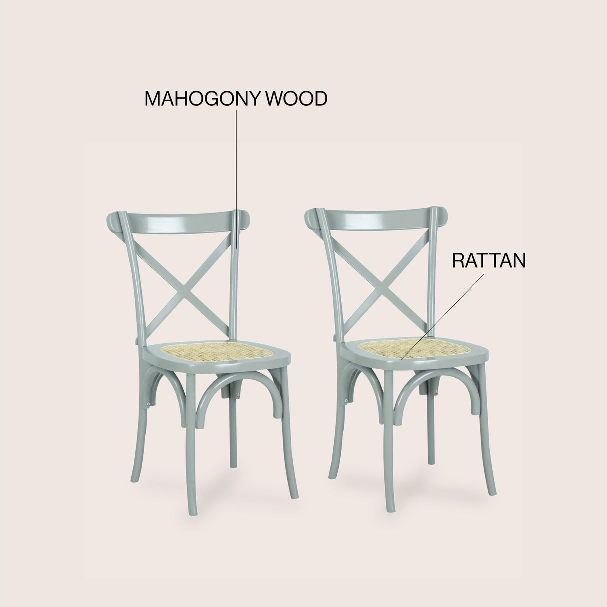 Cassis Classic Traditional X-Back Wood Rattan Dining Chair