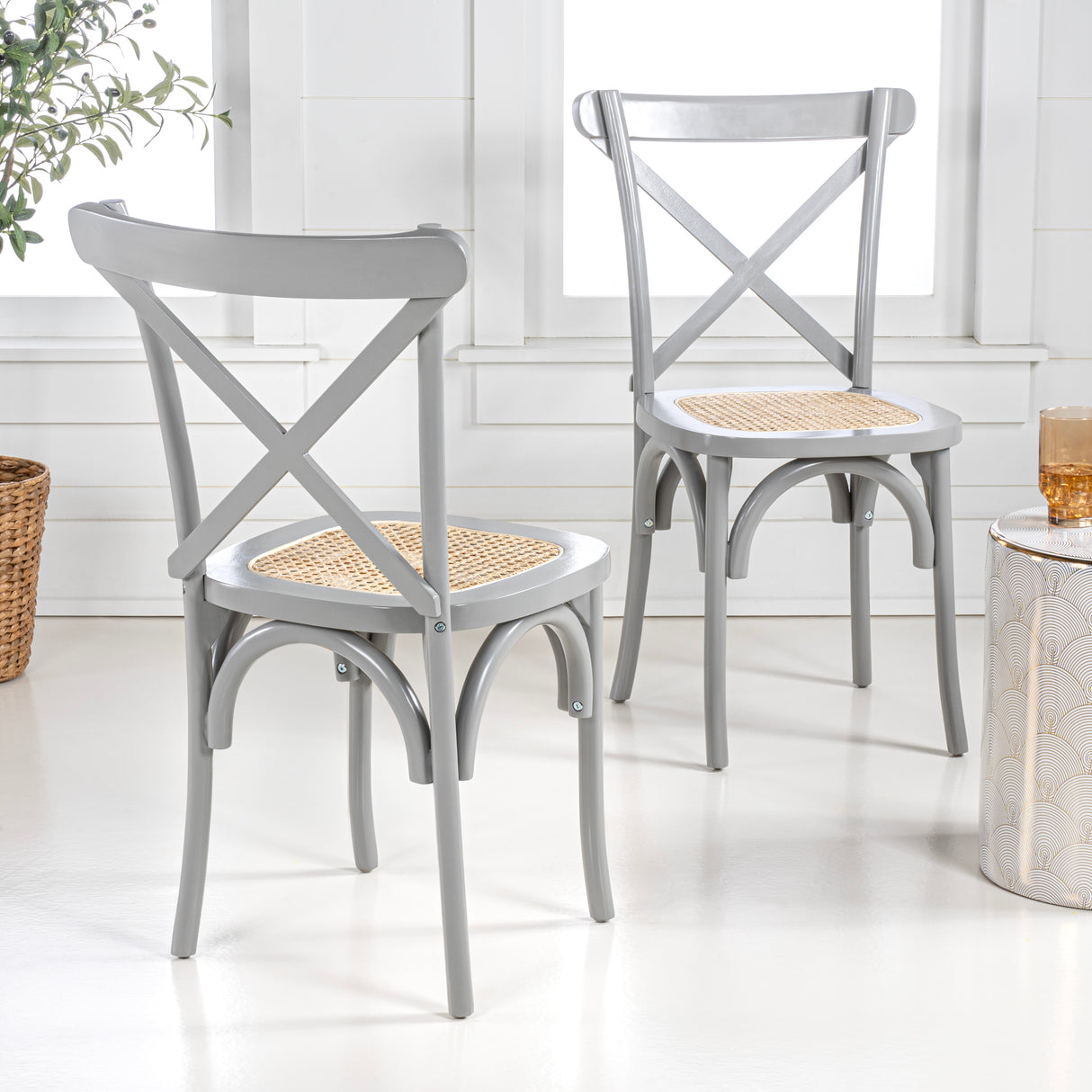 Cassis Classic Traditional X-Back Wood Rattan Dining Chair
