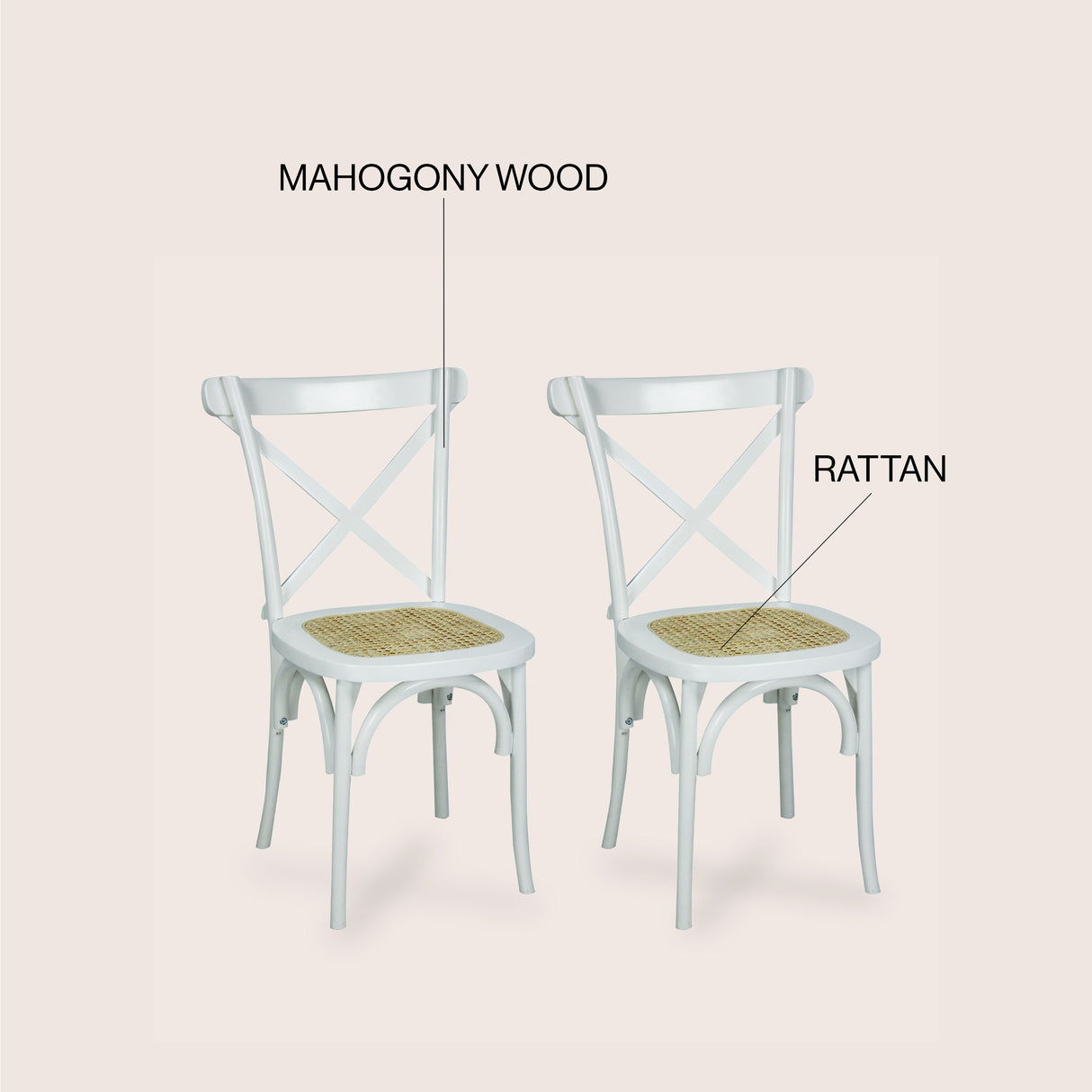 Cassis Classic Traditional X-Back Wood Rattan Dining Chair