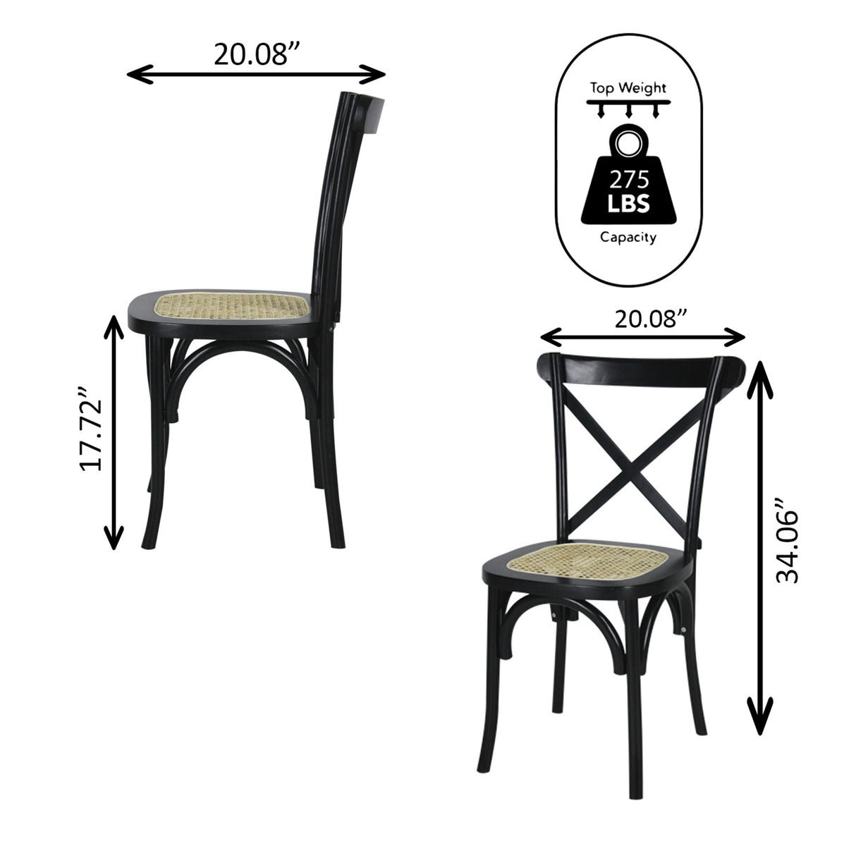Cassis Classic Traditional X-Back Wood Rattan Dining Chair