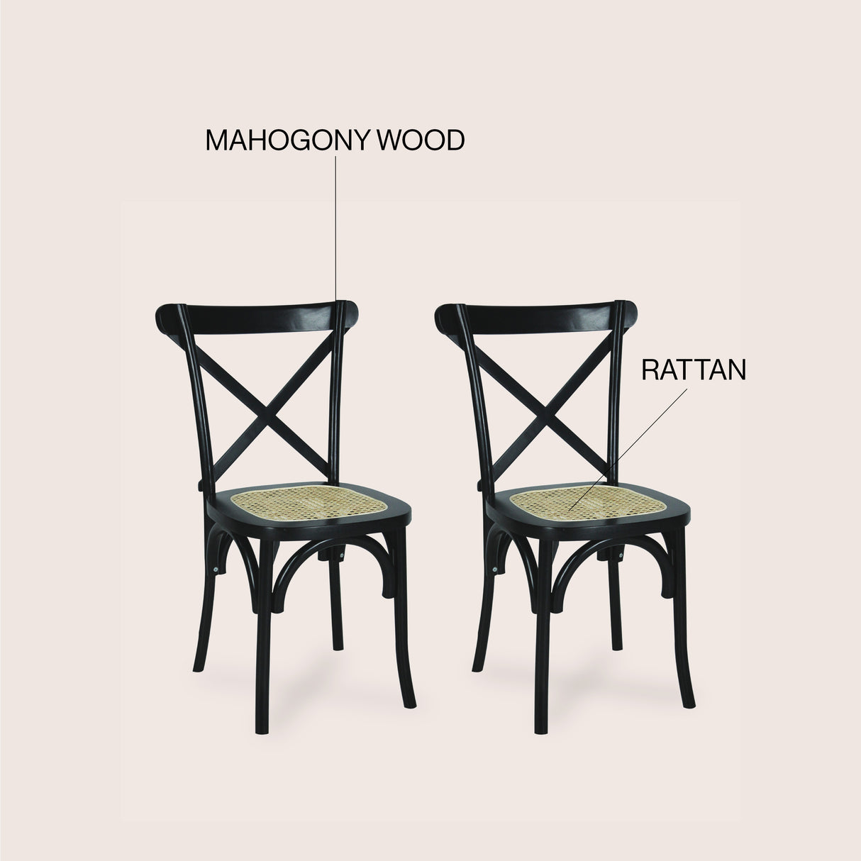 Cassis Classic Traditional X-Back Wood Rattan Dining Chair