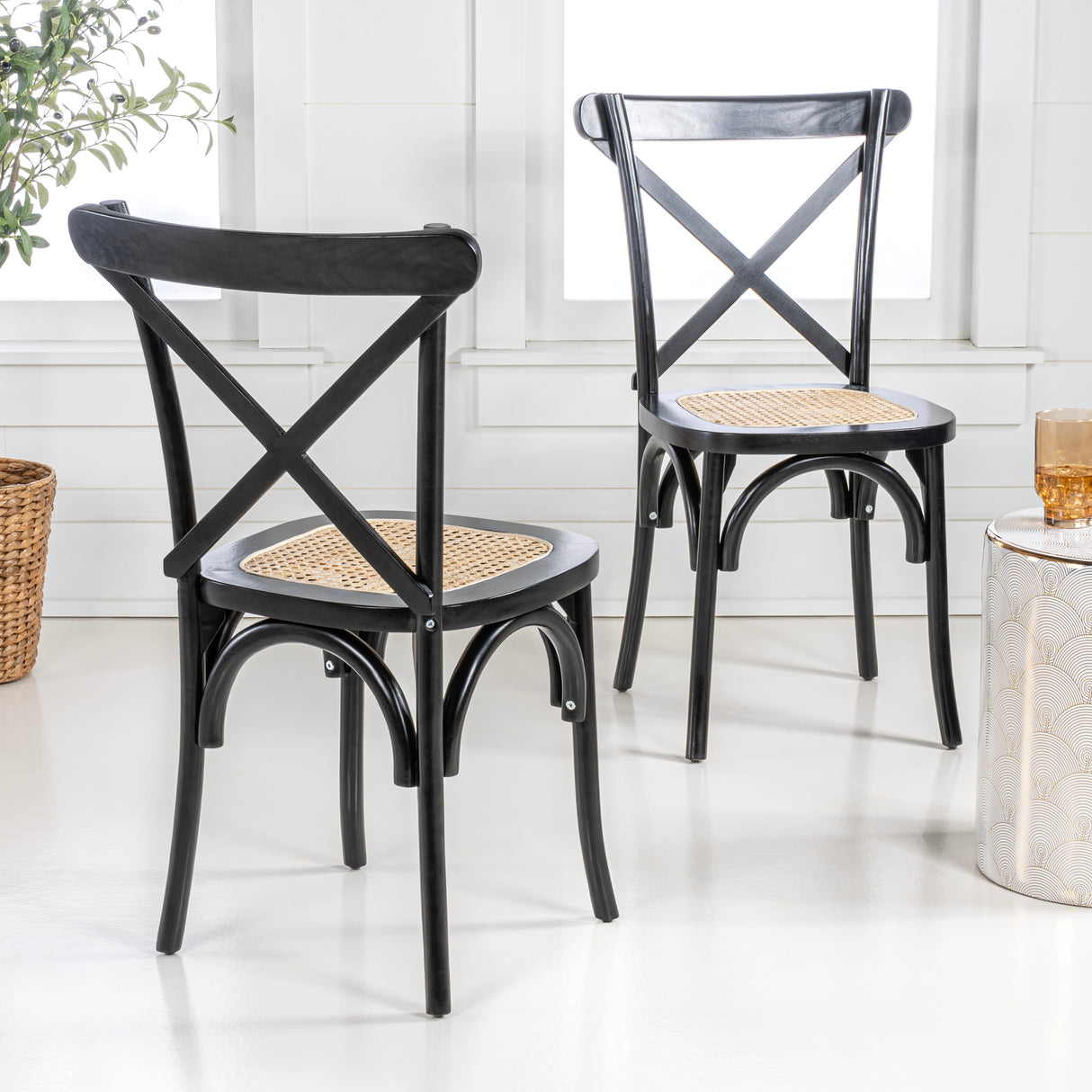 Cassis Classic Traditional X-Back Wood Rattan Dining Chair