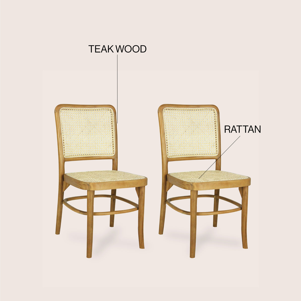 Colmar Mid-Century Vintage Wood Rattan Dining Chair