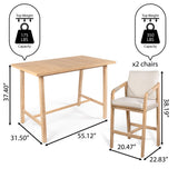 Porto Modern Coastal 3-Piece Acacia Wood Outdoor Bar Set with Cushions