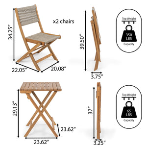 Javea modern coastal 3-piece acacia wood outdoor folding bistro set
