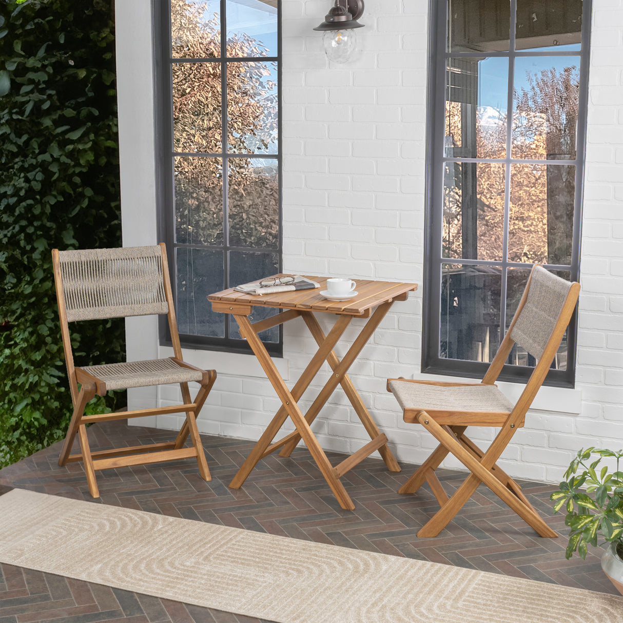 Javea modern coastal 3-piece acacia wood outdoor folding bistro set