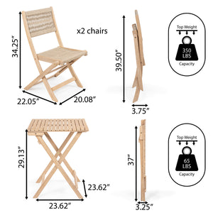 Javea modern coastal 3-piece acacia wood outdoor folding bistro set