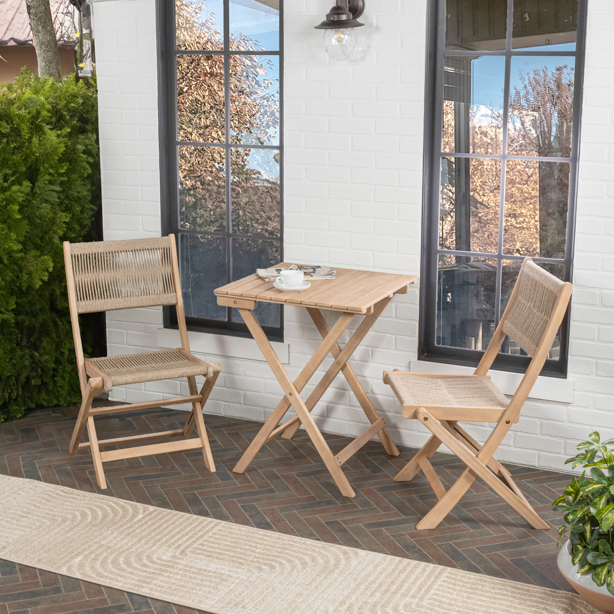 Javea modern coastal 3-piece acacia wood outdoor folding bistro set