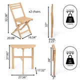 Cadiz Classic French Country 3-Piece Acacia Wood Half-Round Outdoor Folding Bistro Set