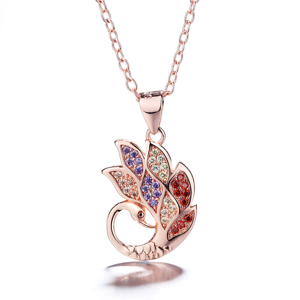 Sterling Silver Multi-Colored Genuine Crystal Swan Pendant Necklace