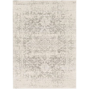 5' x 7' Distressed Oriental Area Rug in Light Grey / Beige