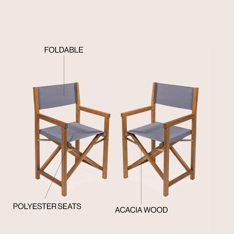 Cukor classic vintage outdoor acacia wood folding director chair with canvas seat