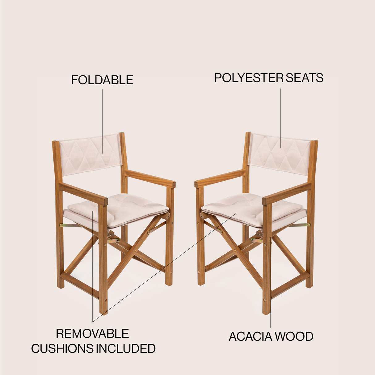 Waldo classic mid-century outdoor acacia wood foldable diamond-quilted back director chair with cushion