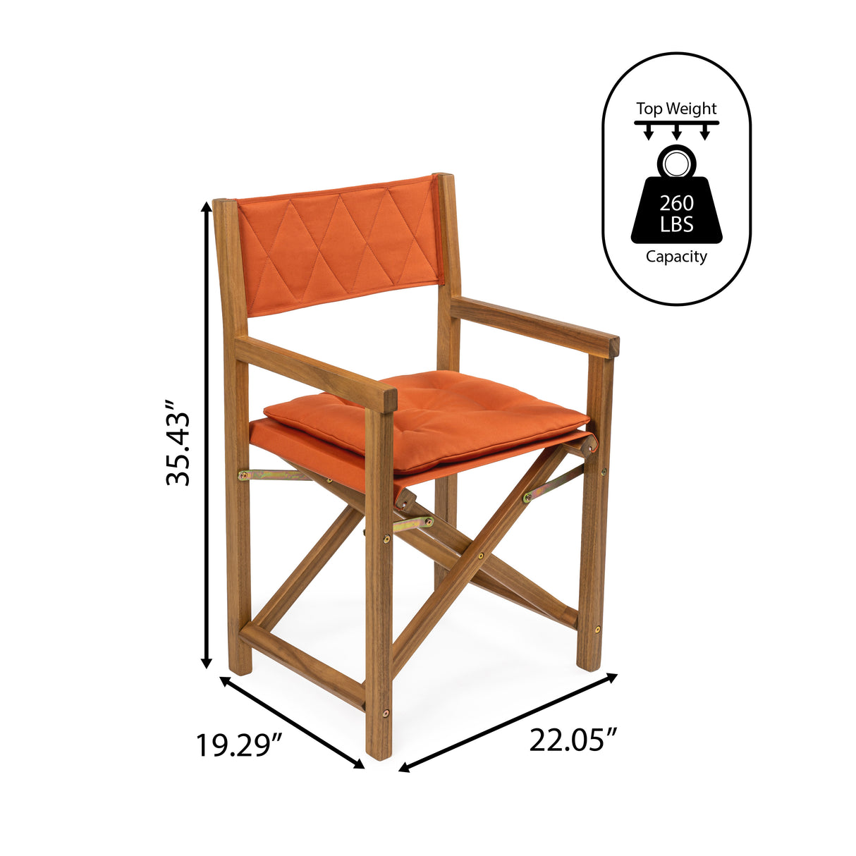 Waldo classic mid-century outdoor acacia wood foldable diamond-quilted back director chair with cushion