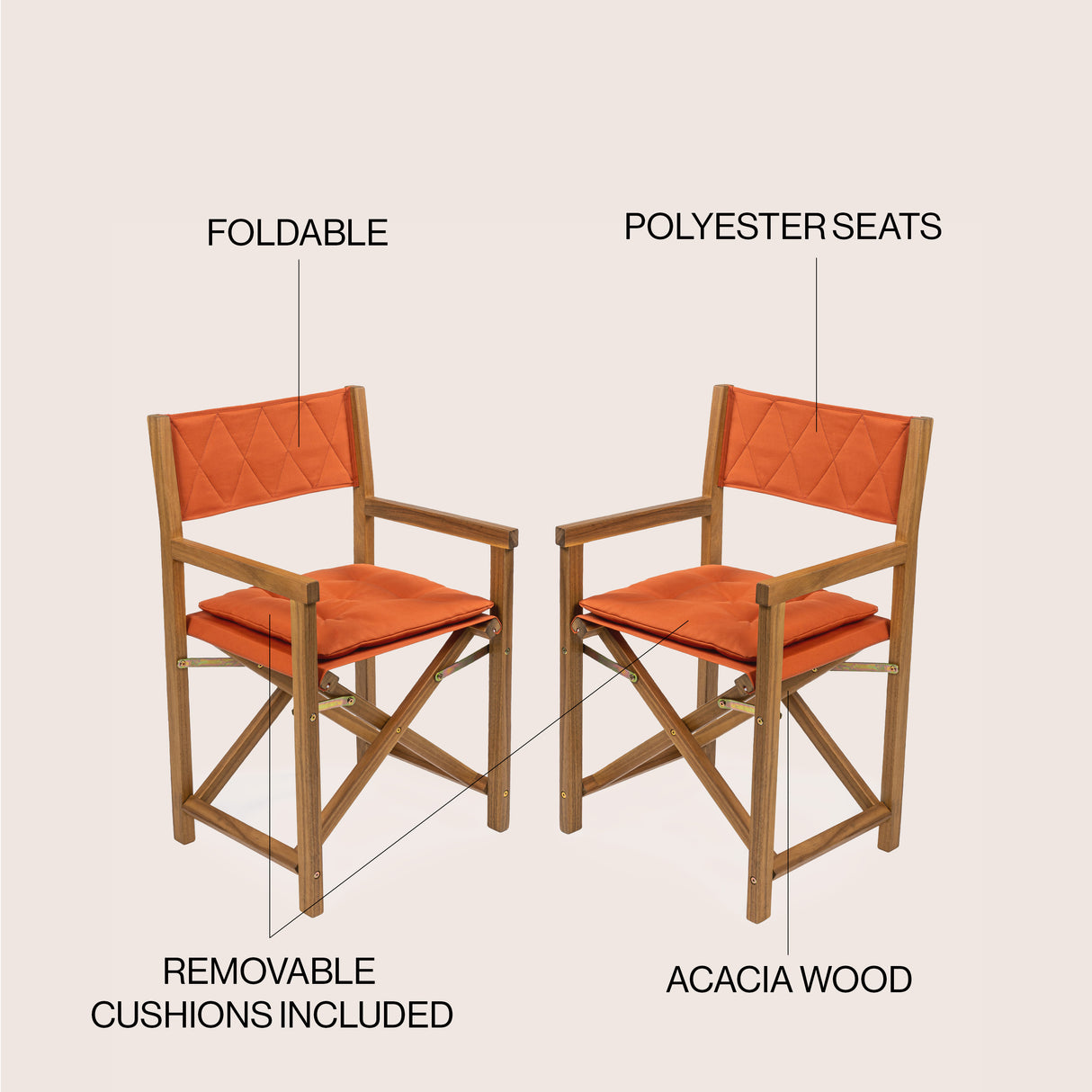 Waldo classic mid-century outdoor acacia wood foldable diamond-quilted back director chair with cushion