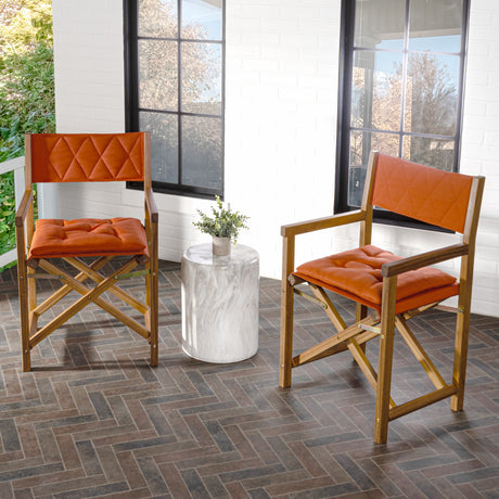 Waldo classic mid-century outdoor acacia wood foldable diamond-quilted back director chair with cushion