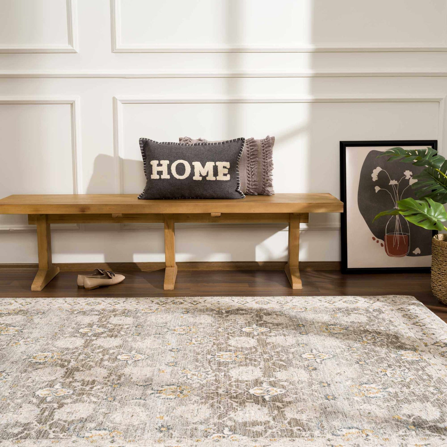 Amaru Green Textured Rug with Fringes