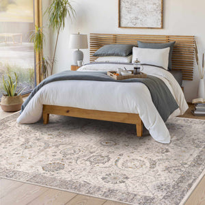 Gauge Cream & Gray Blue Rug with Fringes