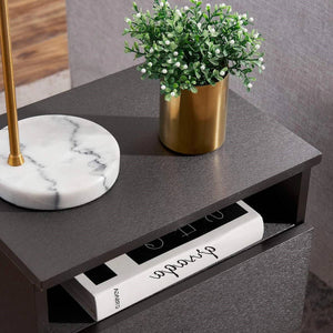 Mid Century Modern End Table Nightstand in Grey Black Wood Finish