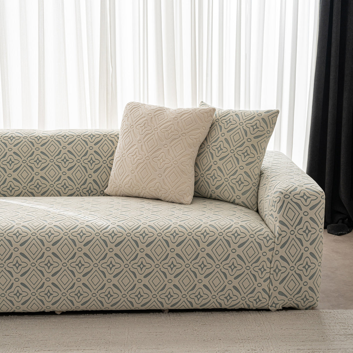 3D Jacquard Geometric Sofa Cover, High Stretch Soft Polar Fleece Slipcover for Couch