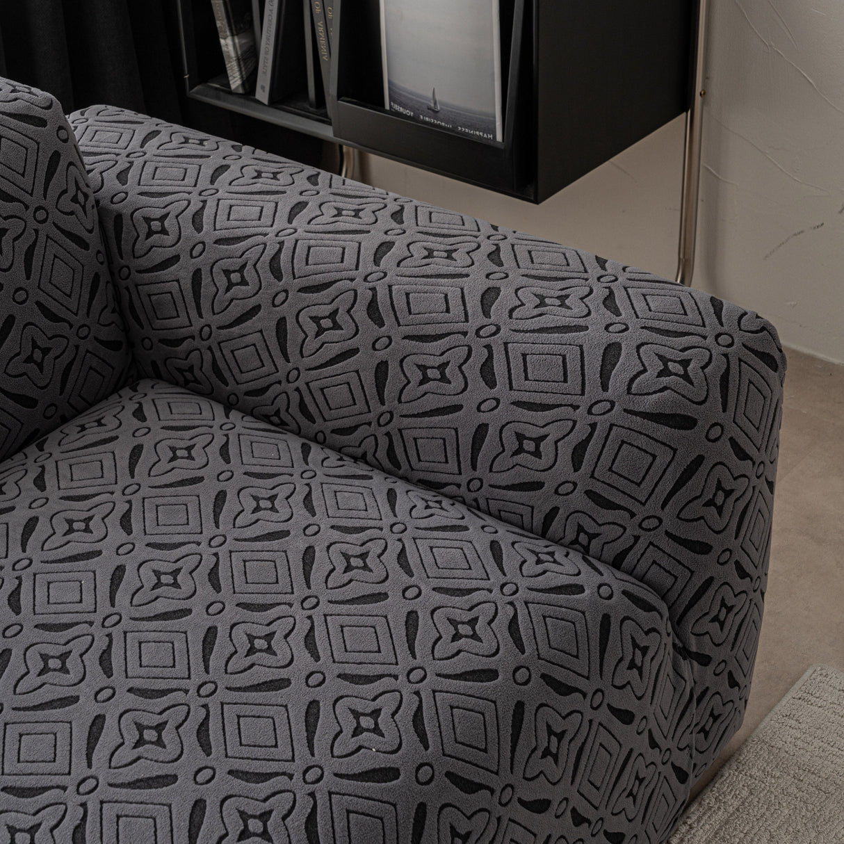 3D Jacquard Geometric Sofa Cover, High Stretch Soft Polar Fleece Slipcover for Couch