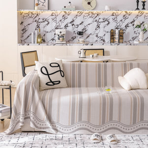 Modern Geometric Cooling Sofa Blanket, Soft & Breathable Striped Couch Throw Cover