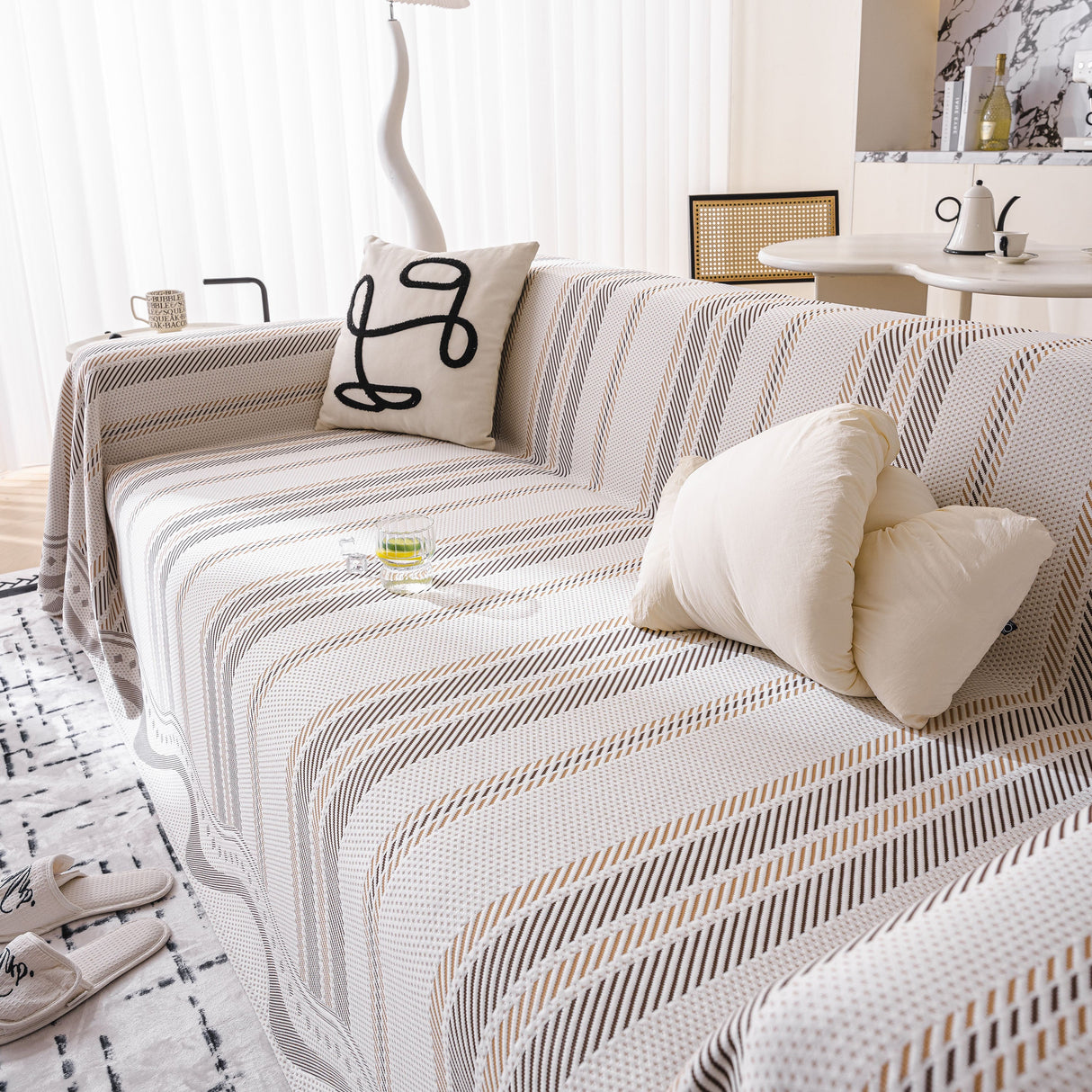Modern Geometric Cooling Sofa Blanket, Soft & Breathable Striped Couch Throw Cover
