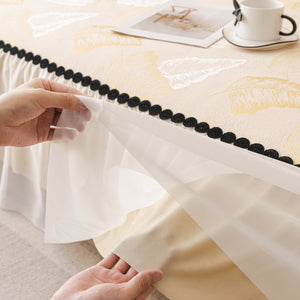 Leaf Jacquard Sofa Cover with Ruffle Skirt – Non-Slip Couch Protector with Sheer Hem
