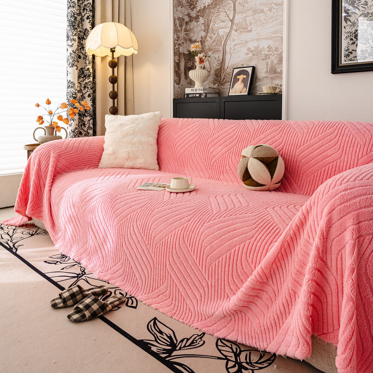 Plush Sherpa Fleece Sofa Throw Blanket, Soft & Cozy Furniture Protector for Couch