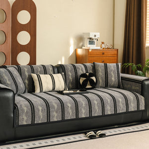 Non-Slip Sofa Cover with Thick Chenille Texture Woven Stripe Couch Protector Throw