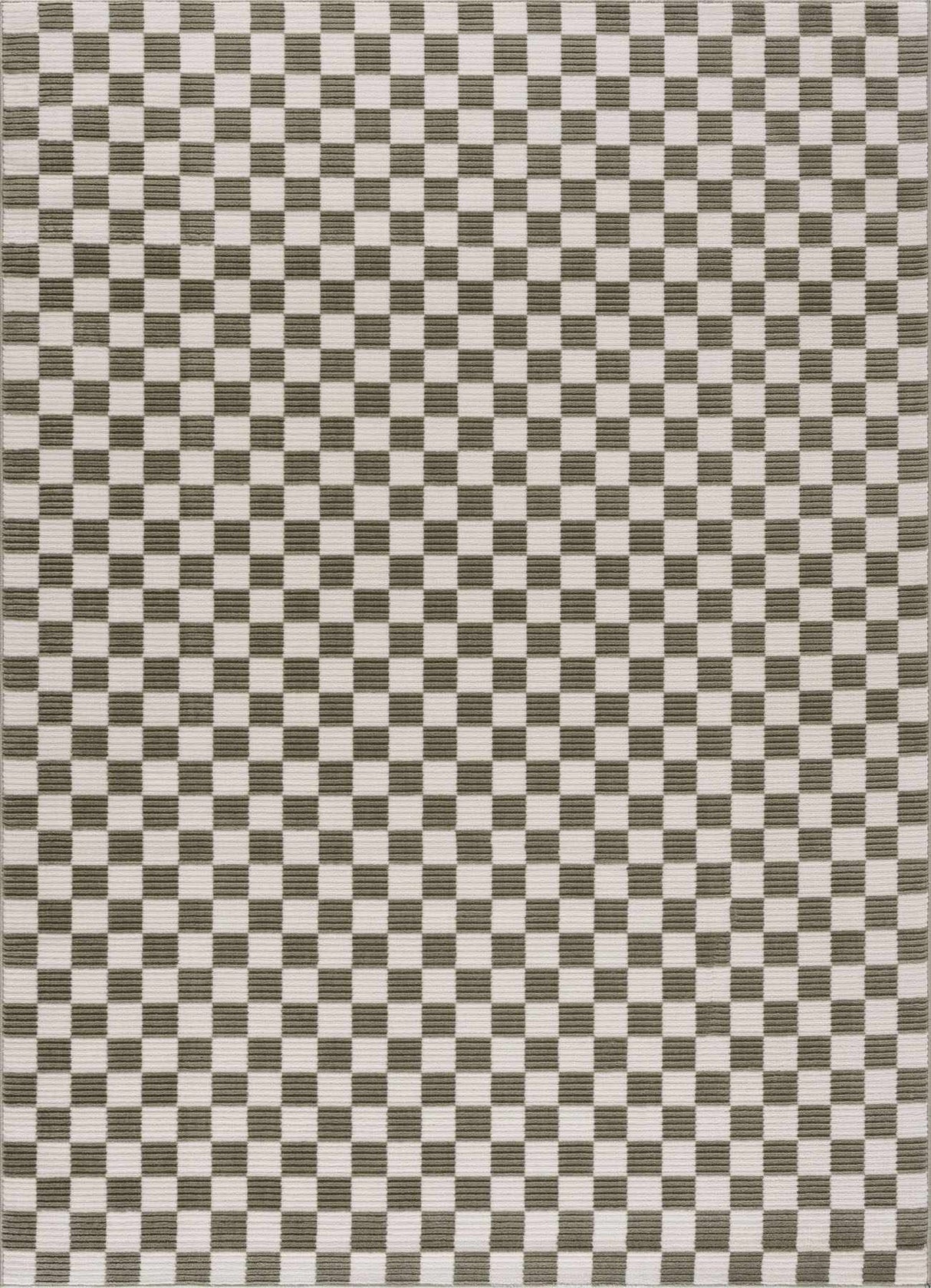 Kaysar Olive Green Checkered Washable Area Rug