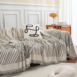 Chenille Striped Sofa Throw Blanket, Furniture Throw Covers Living Room Couch Cover
