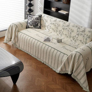 Chenille Striped Floral Couch Cover Sofa Slipcover for Most Shape Sofas, Reversible Sofa Throw Cover