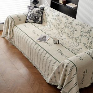 Chenille Striped Floral Couch Cover Sofa Slipcover for Most Shape Sofas, Reversible Sofa Throw Cover