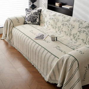 Chenille Striped Floral Couch Cover Sofa Slipcover for Most Shape Sofas, Reversible Sofa Throw Cover