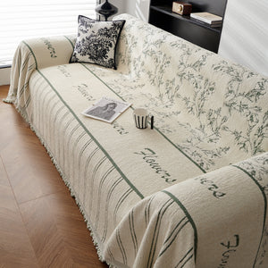 Chenille Striped Floral Couch Cover Sofa Slipcover for Most Shape Sofas, Reversible Sofa Throw Cover