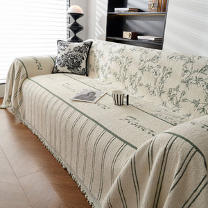 Chenille Striped Floral Couch Cover Sofa Slipcover for Most Shape Sofas, Reversible Sofa Throw Cover