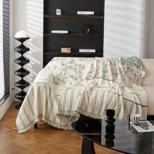 Chenille Striped Floral Couch Cover Sofa Slipcover for Most Shape Sofas, Reversible Sofa Throw Cover