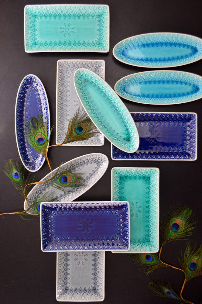 Peacock Rectangular Platter - Euro Ceramica 