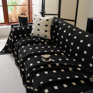 Sofa Throw Blanket with Woven Geometric Pattern & Tassels, Soft & Thick Couch Cover