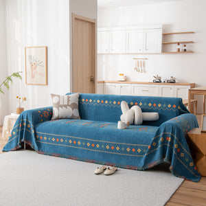 Bohemian Geometric Sofa Throw Cover, Cozy & Protective Ethnic-Inspired Couch Cover