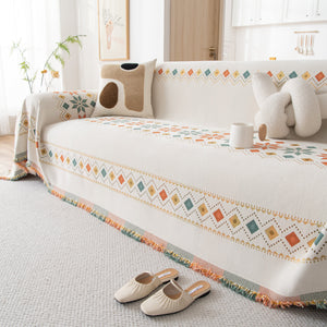Bohemian Geometric Sofa Throw Cover, Cozy & Protective Ethnic-Inspired Couch Cover