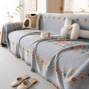 Bohemian Geometric Sofa Throw Cover, Cozy & Protective Ethnic-Inspired Couch Cover